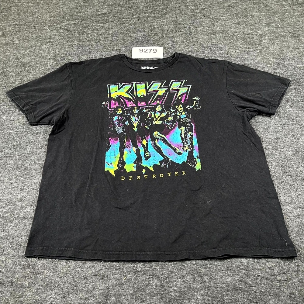 KISS Destroyer Graphic T Shirt Mens‎ XL Black Cotton Crew Neck Music Album Merch